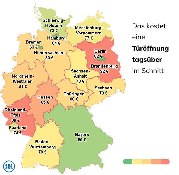 Schlüsseldienst-Preise 2023 tagsüber in den deutschen Bundesländern